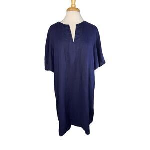 LORD + TAYLOR Navy Blue 100% Linen Lilly Shift Dress Size Large Womens Baubles
